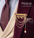 A gold-toned traditional Indian brooch with customization options by Zayra Pearls