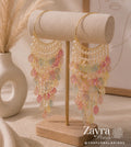 Delicate beaded earrings on a Zayra Pearls stand with a soft background Haldi Bangles for Bride (Pair)