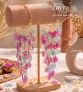 Handcrafted pink bloom bridal haldi mehndi kalire with magenta and sky blue resin petals and pearls by Zayra Pearls